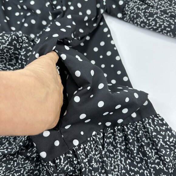 CAARA Women's Black Millazo Polka Dot Satin Asymmetric Shift Mini Dress S/C38 - Picture 10 of 16